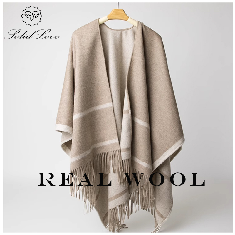 Mode horloge femmes châle pull 100% laine châle chaud femme usage mixte cape automne hiver écharpe français gland confortable Wrap Clothi