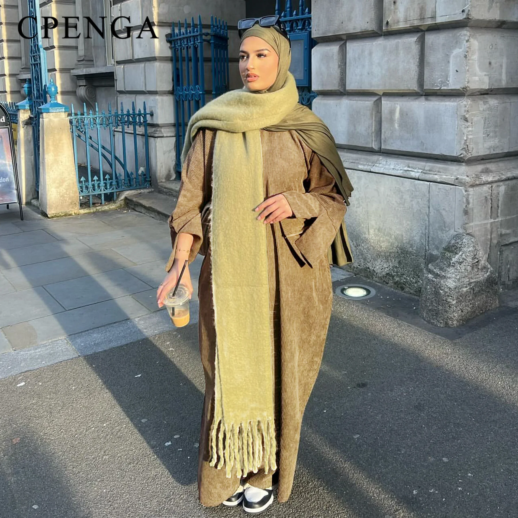 Robe Abaya en velours côtelé pour femme arabe, robe monochrome, cardigan musulman modeste, chaud, Ramadan, Dubaï, Turquie, islamique, automne, hiver, 2024