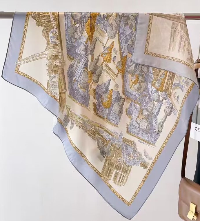 Foulard carré imprimé motif floral en soie de mûrier 100%, foulard de luxe pour femme, châle de protection solaire, accessoires de mode