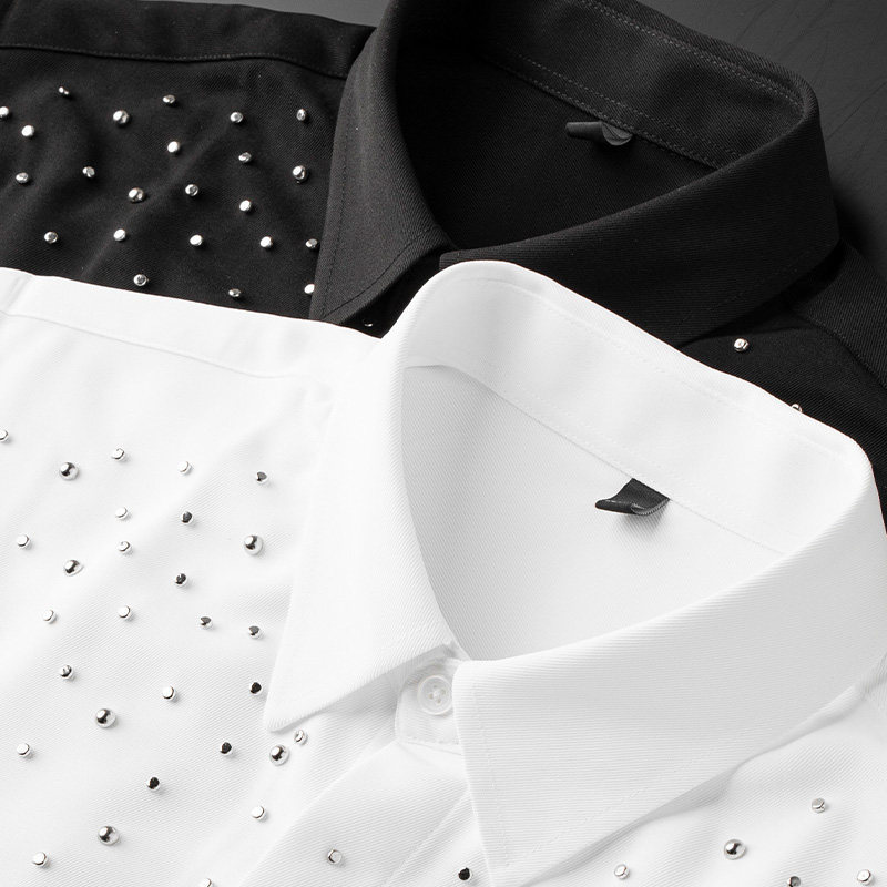 Chemise à manches longues pour homme décorée de strass, chemise de soirée à rivets, chemise de cérémonie, chemise décontractée pour affaires, Camisa Masculina
