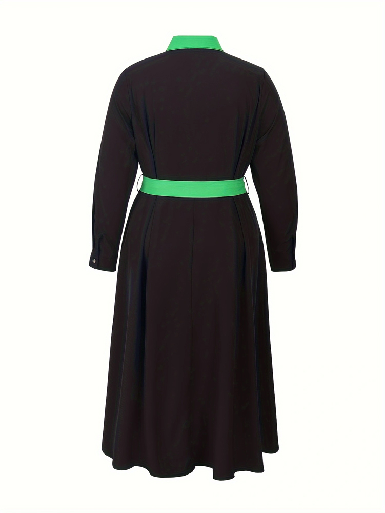 Robe élégante pour femmes grandes tailles : élégante, sans manches, à nouer devant, fermeture boutonnée, col montant, parfaite pour la saison des remises de diplômes.