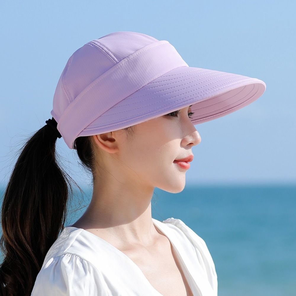 Chapeau de soleil d'été décontracté à large bord pour femmes, Protection UV, pliable, haut vide, queue de cheval, casquette de plage détachable et réglable