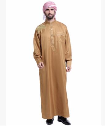 1 pièce/lot Vêtements islamiques musulmans pour hommes, Jubba Thobe brodée d'inspiration arabe pour adulte, longue et décontractée en polyester
