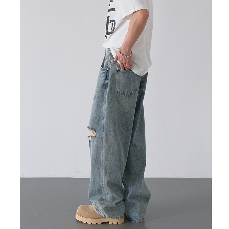Nouveau Jean Homme Printemps-Été 2026, Coupe Ample, Jambes Droites et Larges, Effet Délavé, Style Américain Vintage Tendance, Pantalon en Denim Polyvalent pour Homme
