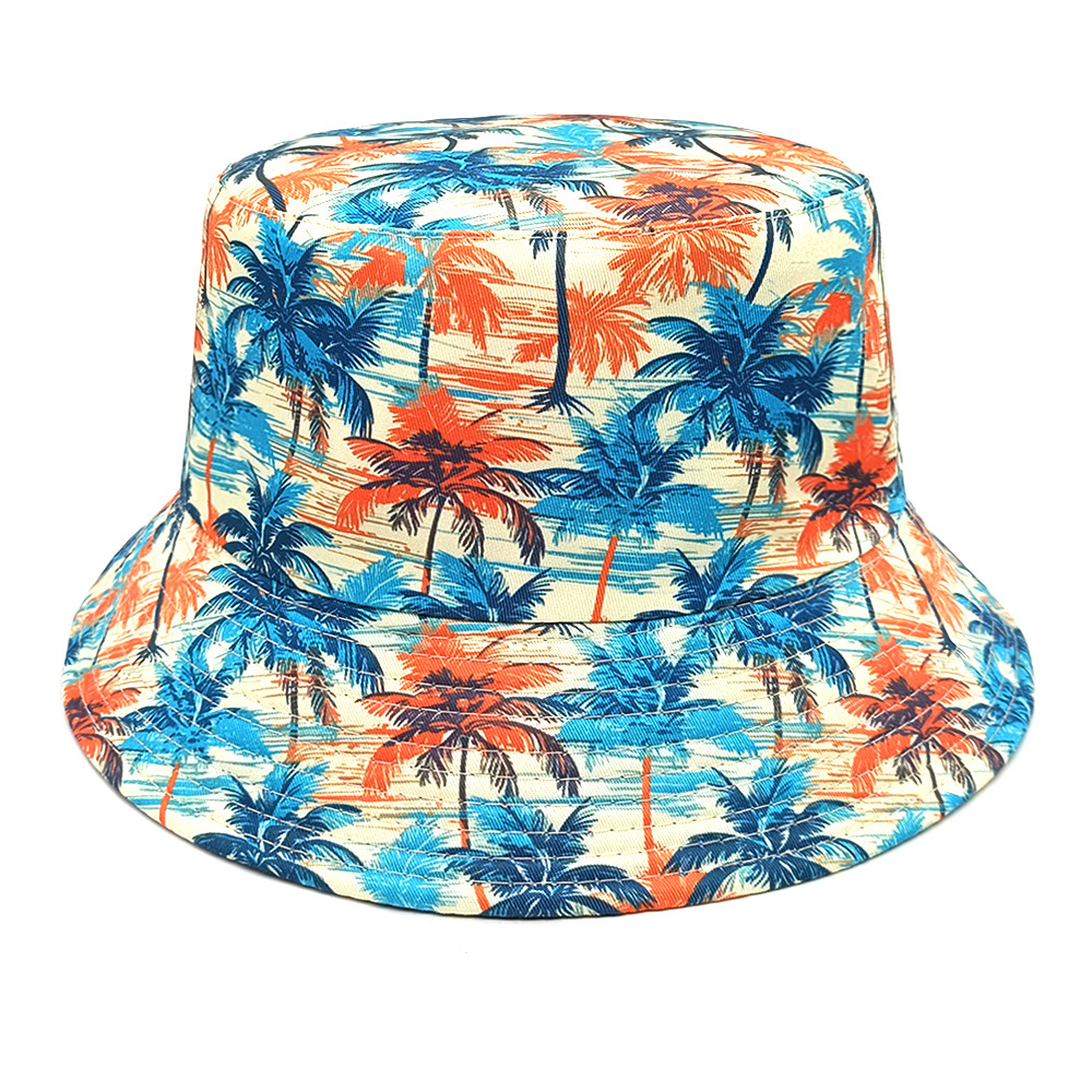 Chapeau Bob Unisexe Imprimé Cocotiers de Plage pour Hommes et Femmes – Protection Solaire Estivale, Tendance, Style Panama, Casquette de Pêcheur