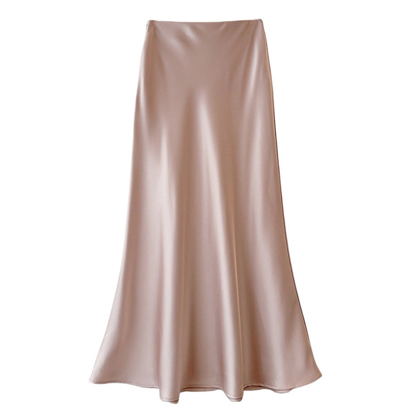 Jupe en Satin pour femmes, jupe mi-longue trapèze, fluide, moulante, taille haute, queue de poisson, printemps-automne