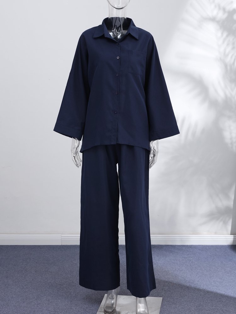 Ensemble décontracté chemise et pantalon pour femme, col rabattu simple boutonnage, haut et pantalon large taille haute, collection Printemps-Été 2026