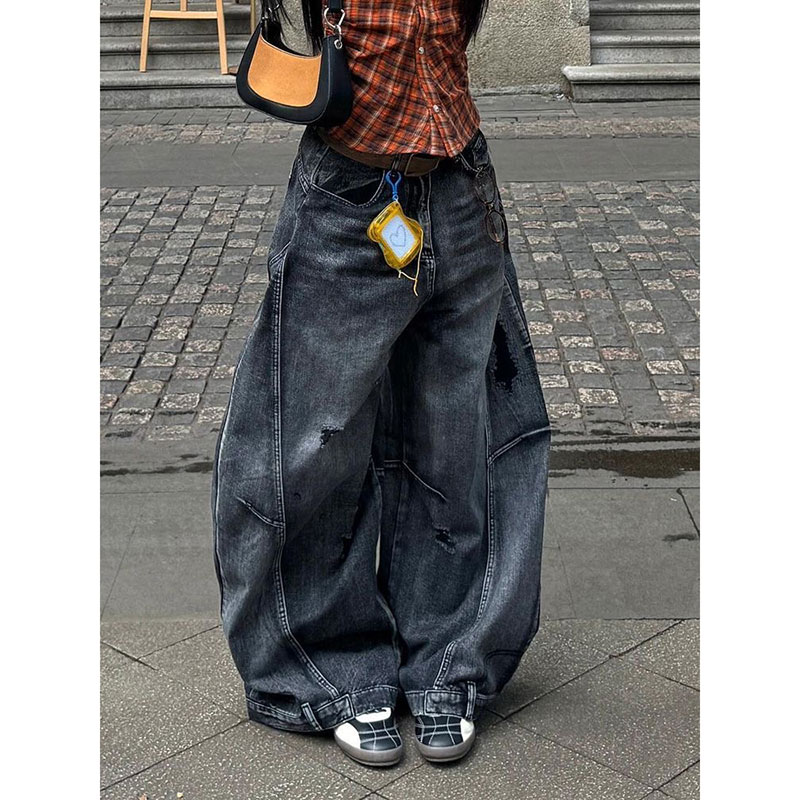 Jean noir femmes Vintage taille haute Cargo jean droit 2025 été décontracté ample grande taille jambe large Denim Baggy pantalon Y2K