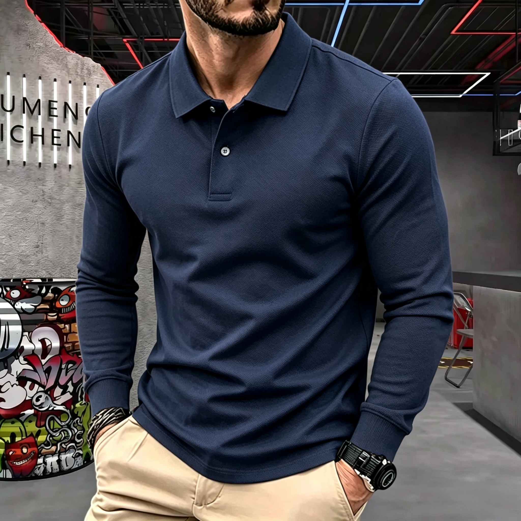 Polo à manches longues pour homme, 100% coton pur, marque haut de gamme, automne-hiver, broderie de luxe, haut de golf tendance, t-shirt décontracté