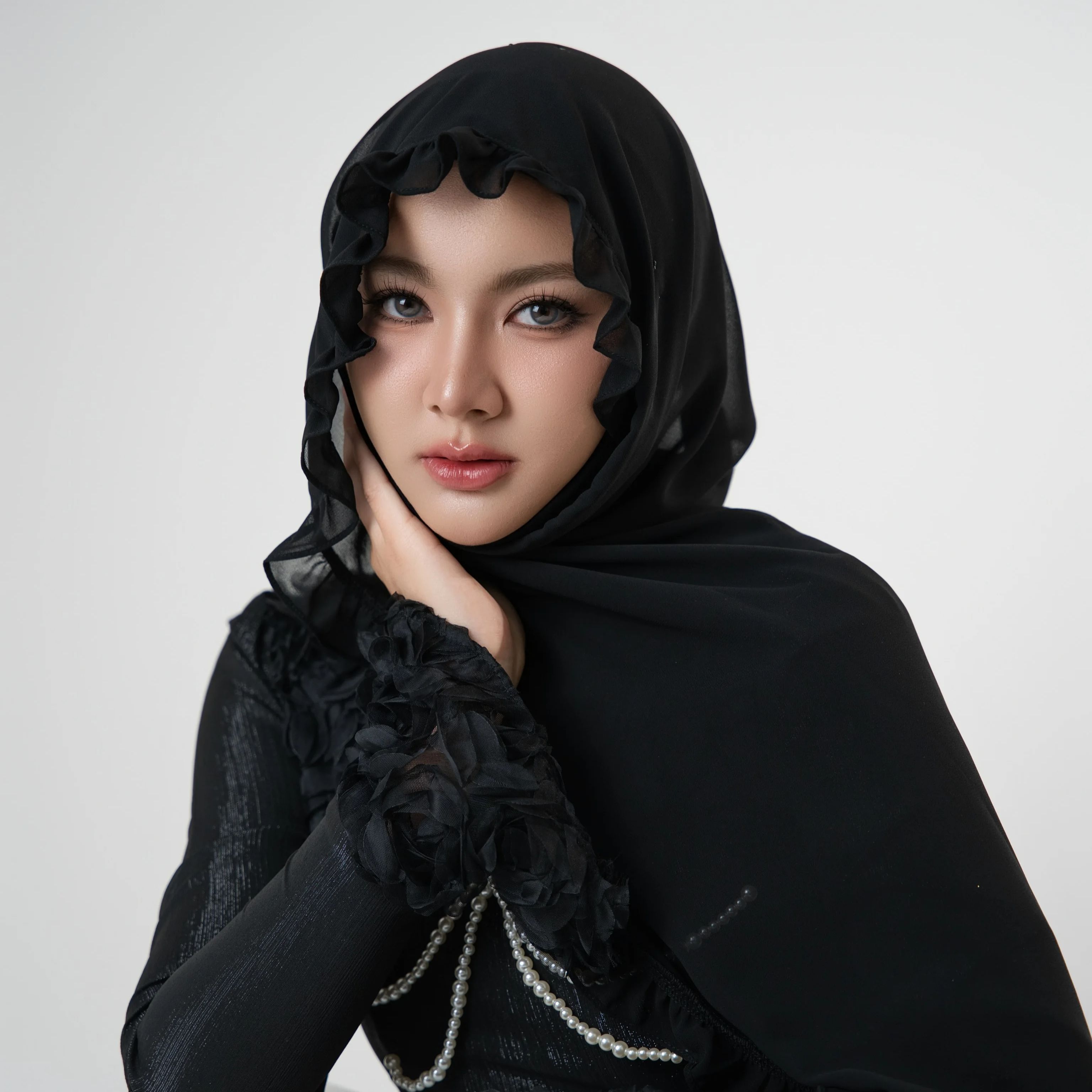 Nouveaux hijabs en mousseline à pois pour femmes, foulard élégant à volants, couvre-chef musulman pour le Ramadan, hijab islamique