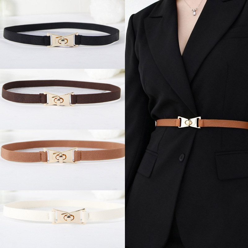 Mode or métal bouton boucle ceinture extensible femmes mince couleur unie mince corps taille ceintures dame manteau robe chemise maigre ceinture