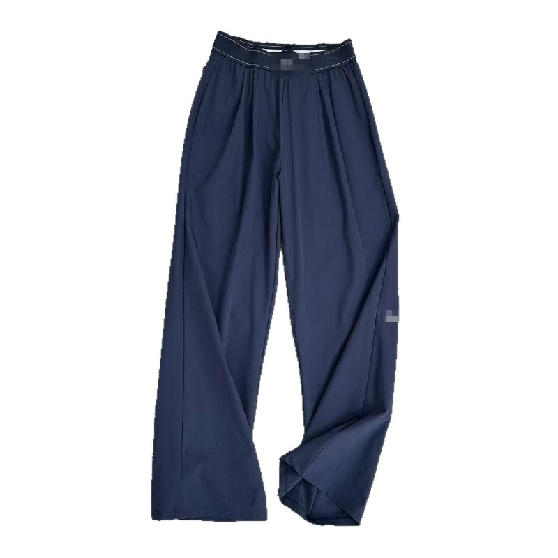 Nouveau pantalon d'été à taille haute, long et à jambes larges, en soie glacée fine, séchage rapide, taille élastique, ample et polyvalent, décontracté.