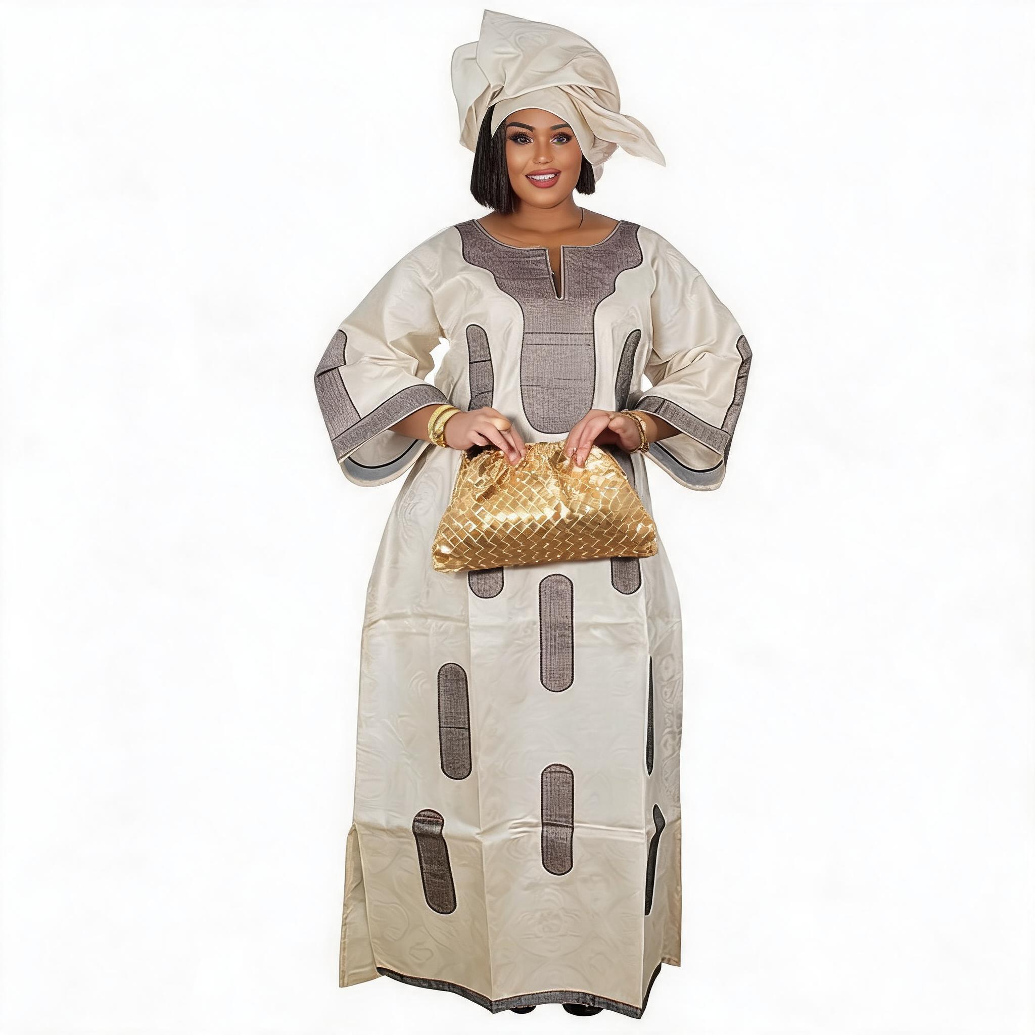 Robes africaines pour femmes grande taille, robe longue avec écharpe, design brodé Bazin Riche