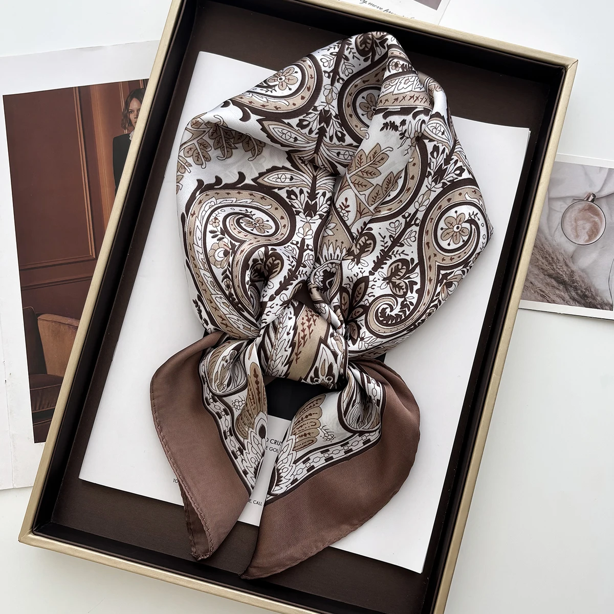 Foulard carré imprimé châle pour femmes, foulard en Satin doux, bandes de cheveux, ruban, bandeau Bandana