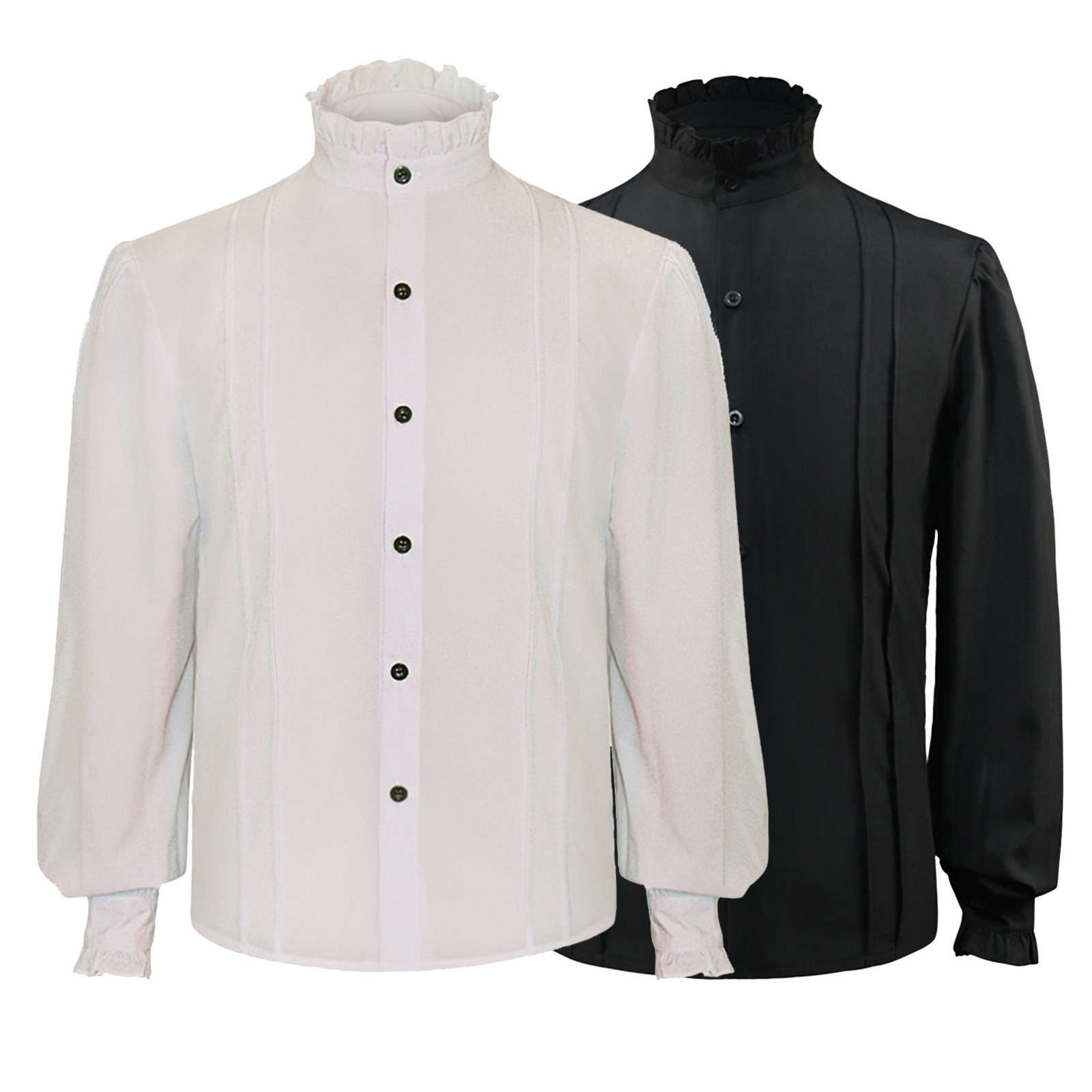 Chemises et chemisiers gothiques pour hommes, Costume médiéval rétro victorien, Vintage, volants, col montant, manches bouffantes, vêtements pour hommes