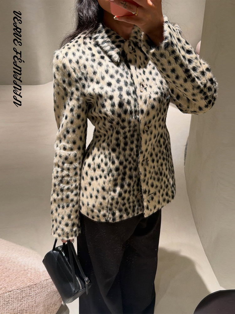 Veste bombardier léopard à manches longues pour femme, manteaux courts, col rond, manches évasées, manteau ample, mode dame, vêtements d'extérieur, automne 2025