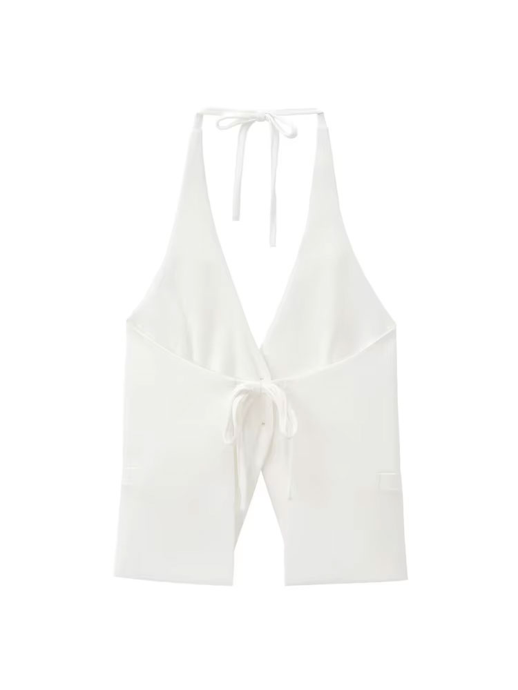 Débardeur à boutons sur le devant pour femmes, col licou noué, dos nu, camisole féminine, mode Sexy