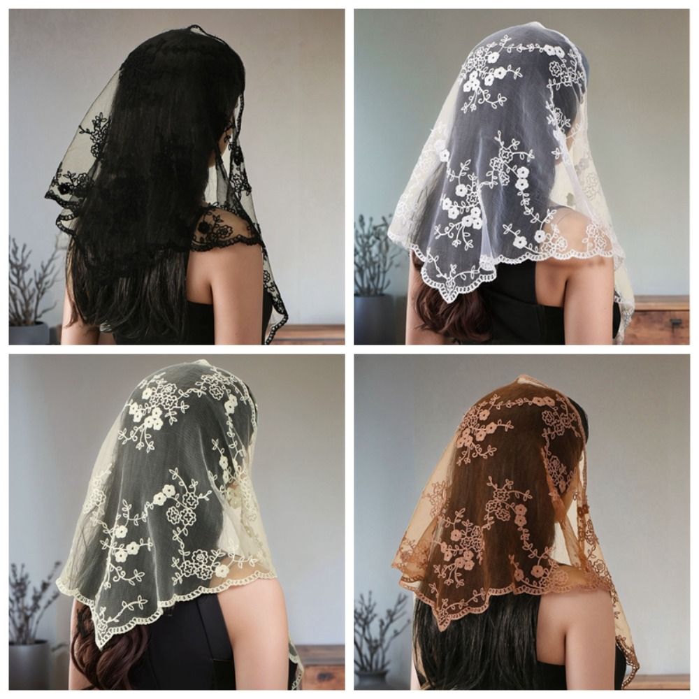 Nouveau foulard en dentelle ajourée, couleur unie, broderie, bandeau, foulard triangulaire fin vintage pour femme