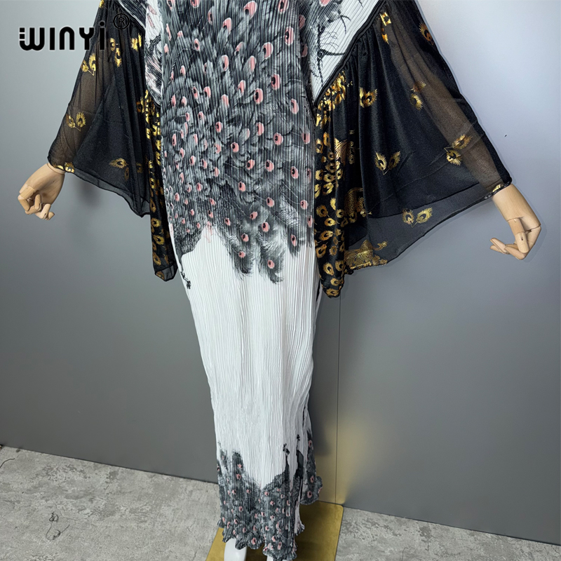 Robe plissée ajustée WINYI pour femme avec manches bouffantes, paréo de plage, caftan musulman, abaya, robe de soirée longue de luxe Dubaï
