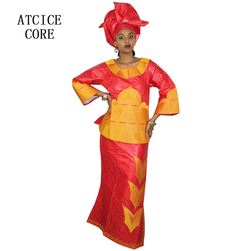 Robe Africaine Longue en Tissu Bazin Riche avec Broderie pour Femme, Tenue avec Cravate pour Sauna
