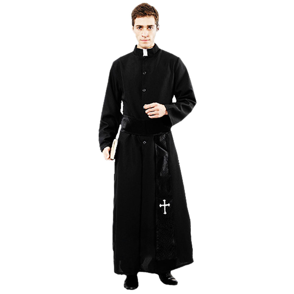 Umorden adulte noir Noble prêtre Costume hommes religieux pasteur père Costumes Halloween pourim fête Mardi Gras déguisement