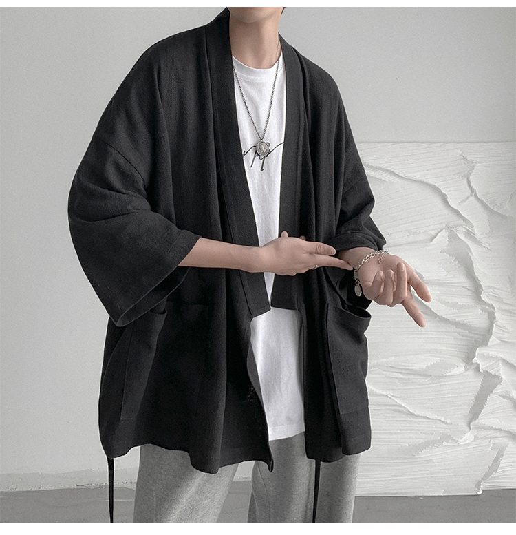 Cardigan Kimono Japonais en Coton et Lin pour Homme, Style Rétro, Vintage, Harajuku, Vestes Décontractées