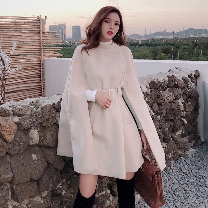 Nouvelle Écharpe-Cape Poncho en Laine de Haute Qualité Automne 2026 avec Ceinture pour Femme, Manteau-Cape Coréen Mi-long Sans Manches Décontracté pour Dames