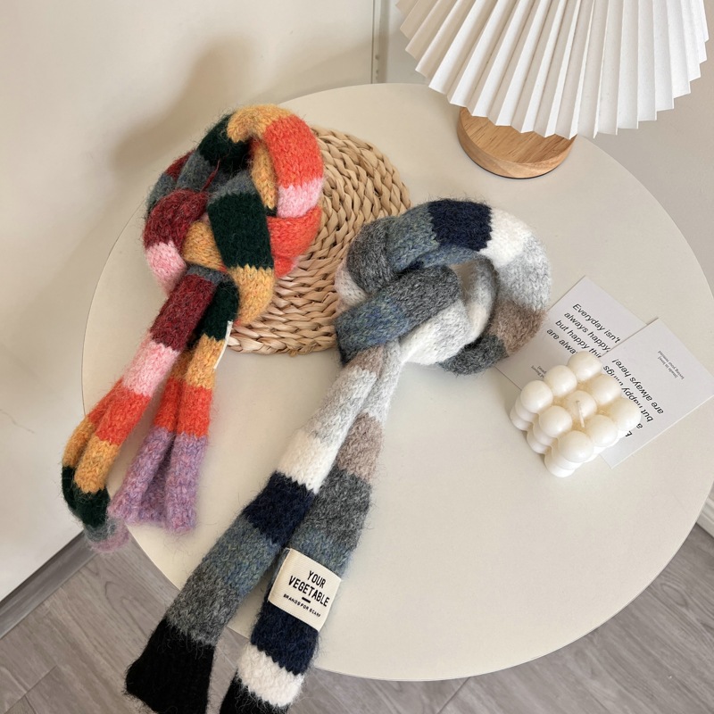 Écharpe à rayures colorées Y2g pour femmes, fine et étroite, longue, Design de Niche, écharpe décorative assortie avec tout, automne et hiver