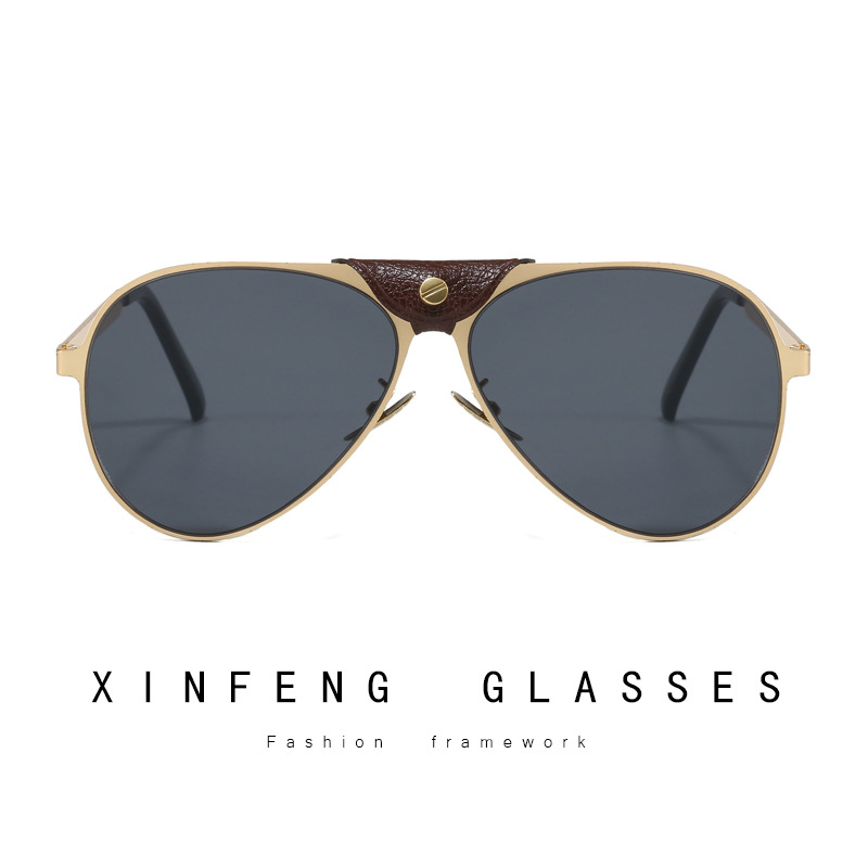 Lunettes de soleil de luxe pour femmes, nouvelle coque en cuir, lunettes de soleil Punk à grande monture, lunettes rétro européennes et américaines, oculaires ovales pour hommes