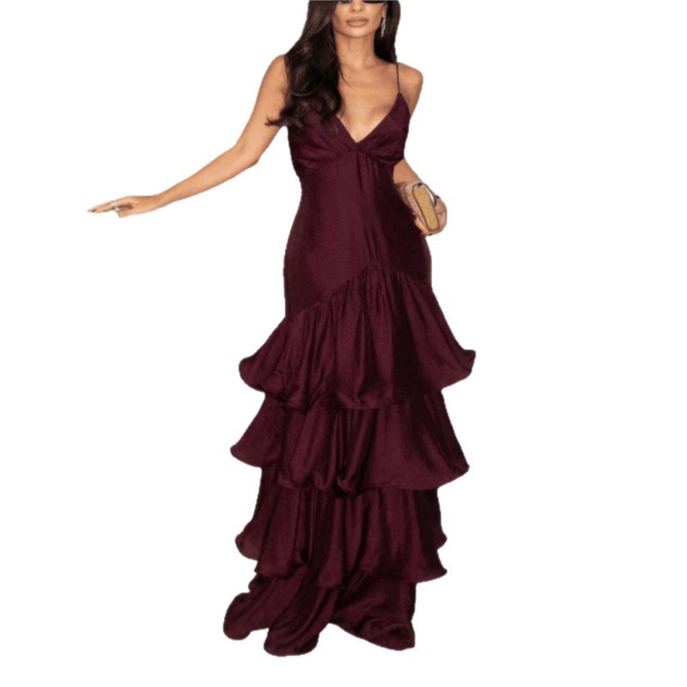 Robe française à taille Tube en V profond pour femmes, robe à bretelles, gâteau, tempérament, Style Simple, Sexy, couleur unie, bretelles Spaghetti