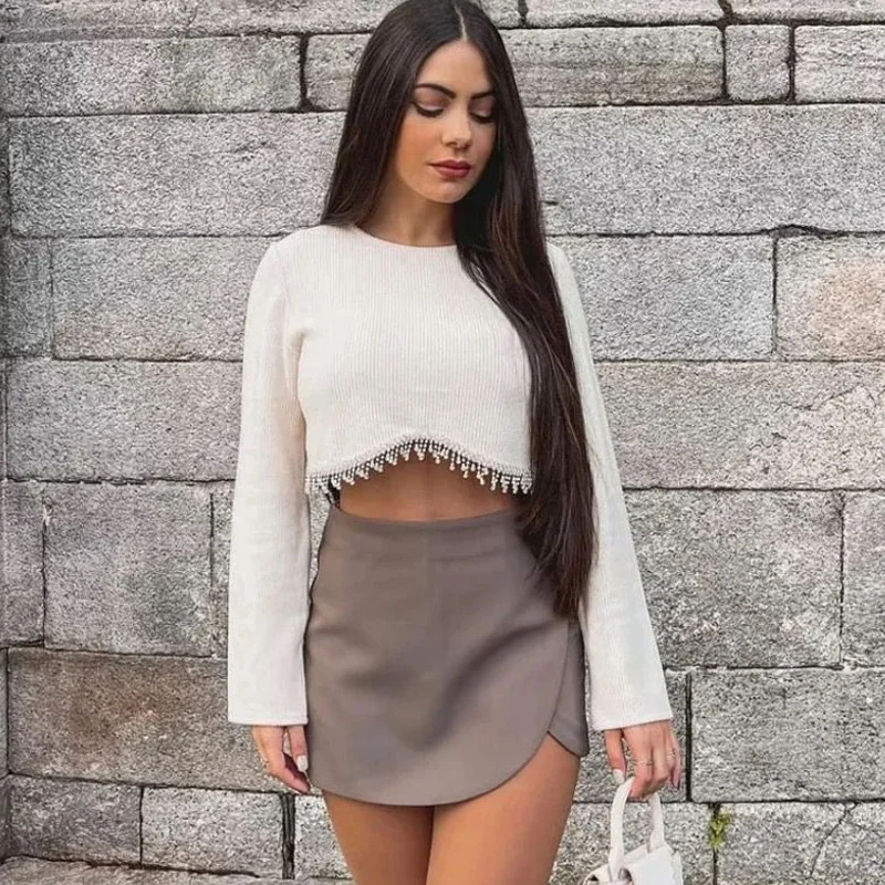 Jupe-short femme taille haute marron jupe pantalon élégant été rose noir Mini jupe short asymétrique décontracté blanc cassé jupe-short