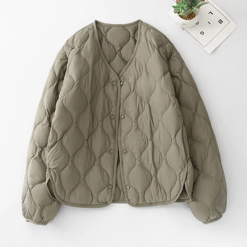 Veste d'hiver femme veste femme automne et hiver veste rembourrée femme courte Joker col en v empilé léger manteau rembourré en coton