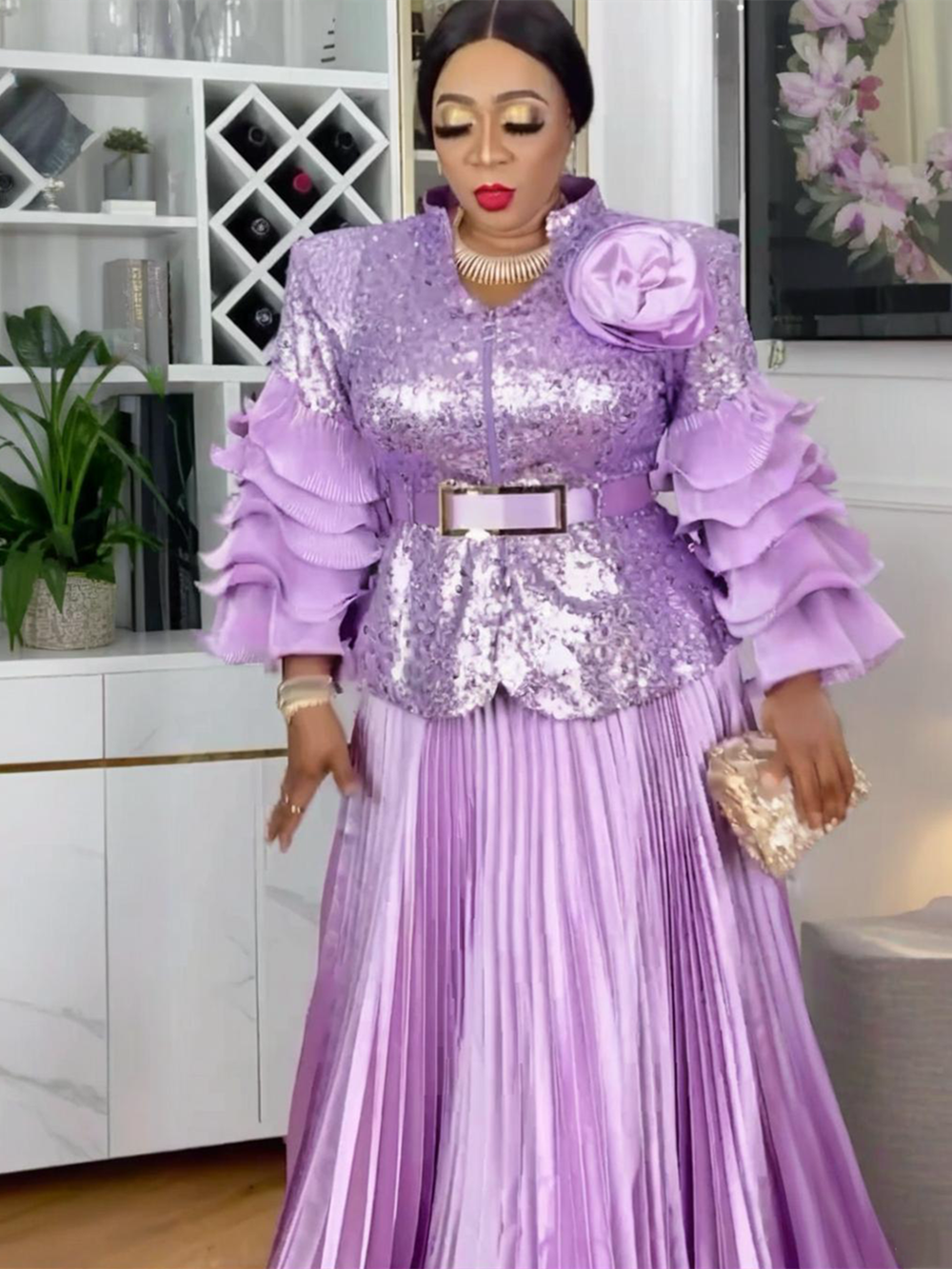 Vêtements africains élégants pour femmes Dashiki, ensemble 2 pièces, hauts et jupes à paillettes, costumes grande taille, robes de soirée de mariage turquie
