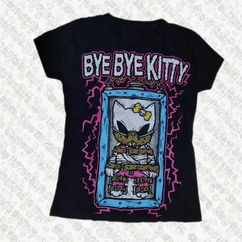 Économie gothiques vintage des années 90 pour femmes, vêtements gothiques pour femmes, t-shirts graphiques Y-Kitty des années 2000, haut Y2K, Kpop