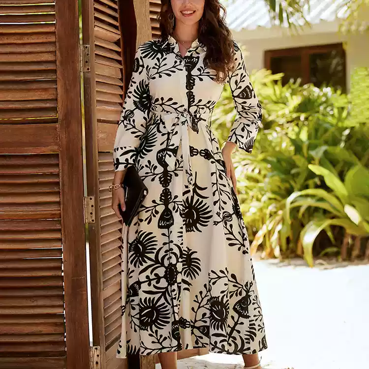 Robe maxi en rayonne de coton à imprimé floral vert pour femmes, robe vintage à manches longues, robe bohème décontractée pour dames, vêtements éducatifs, printemps, automne