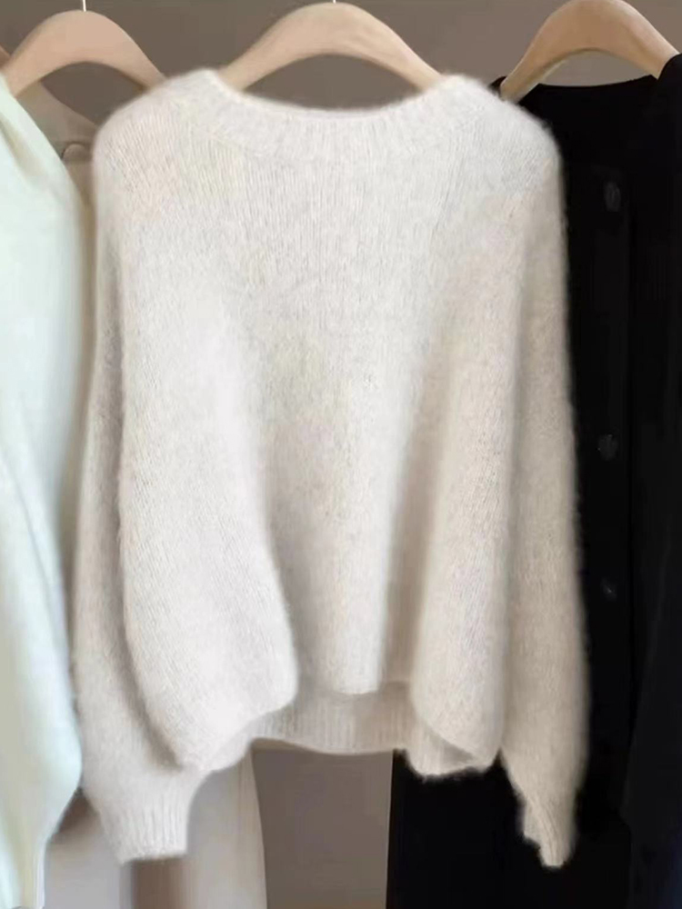Pull en cachemire doux à col rond pour femme, 100% pure laine, style paresseux, haut monochrome, automne et hiver, nouveau