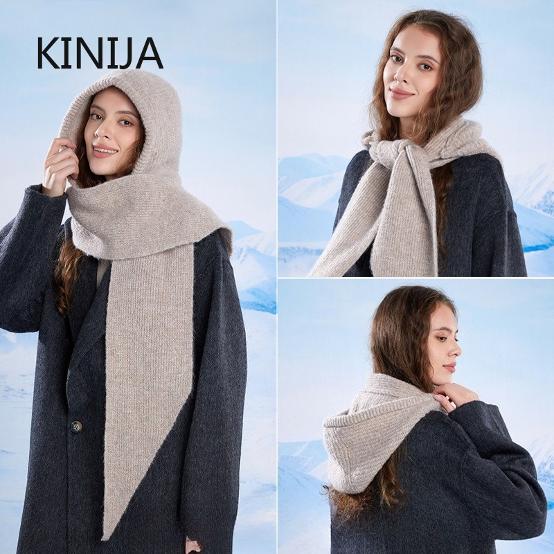 Cagoule tricotée pour femme, écharpe épaisse, une pièce, accessoires d'hiver, chapeau à capuche, Protection du cou et des oreilles, couvre-chef
