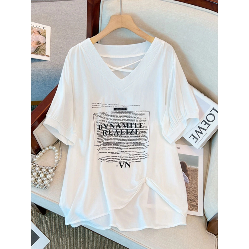 T-shirt manches courtes femme, ample, décontracté, avec ourlet fendu, lettres imprimées, rue, mode irrégulière, Harajuku, vêtements coréens pour femmes, été