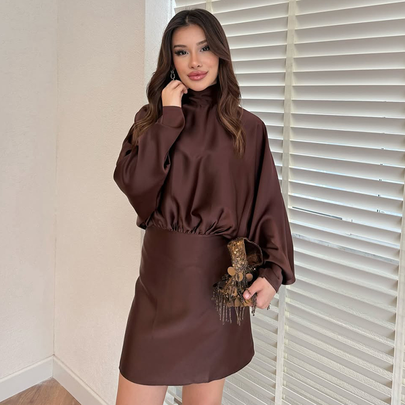 Robe d'été en satin 2026 pour femme, manches longues, décontractée, à lacets, mini-robe de soirée sexy pour femmes, courtes robes de soirée