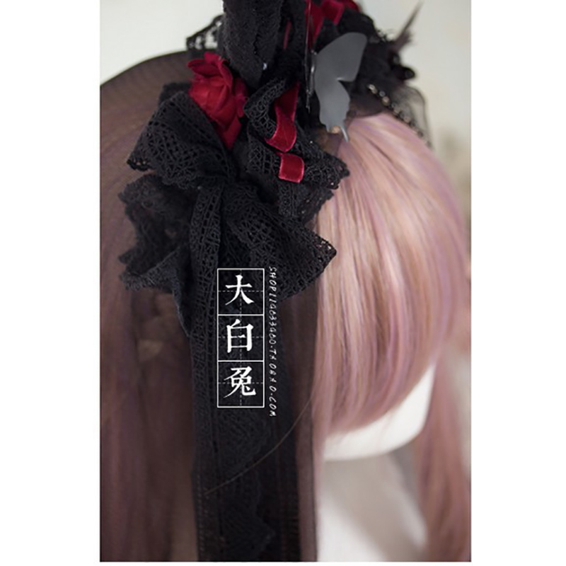 Bandeau oreilles de lapin, voile noir lolita, accessoires gothiques kc en fil de dentelle
