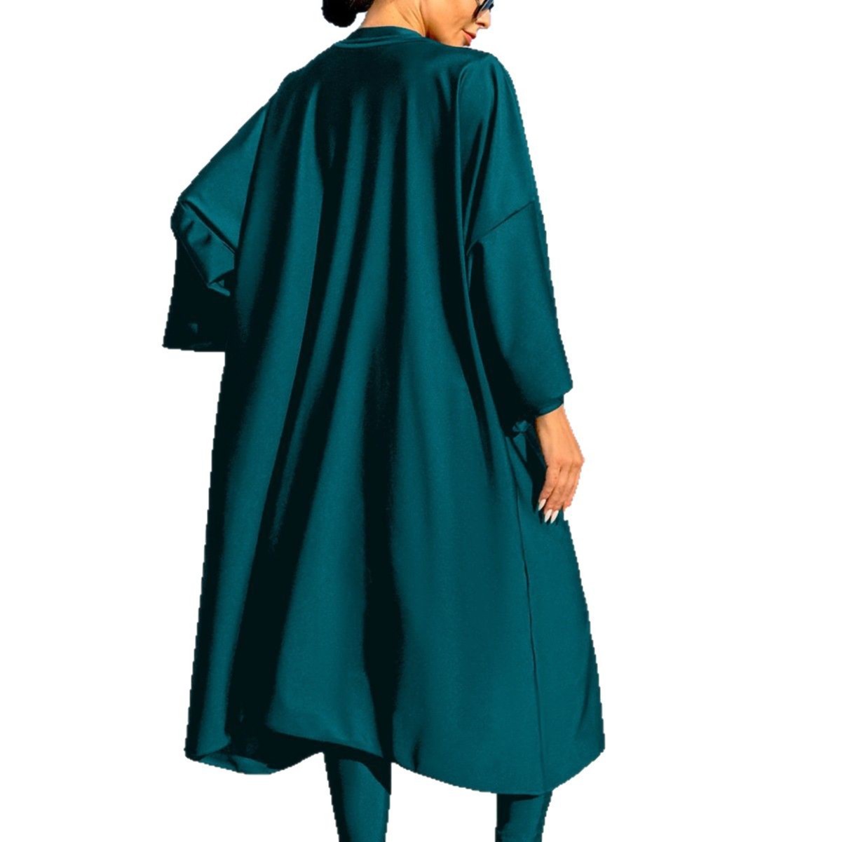 Burkini pour femmes, robe longue à manches longues et col montant, vert turquoise, maillot de bain modeste, robe maxi, robe de bain avec fermeture éclair sur le devant