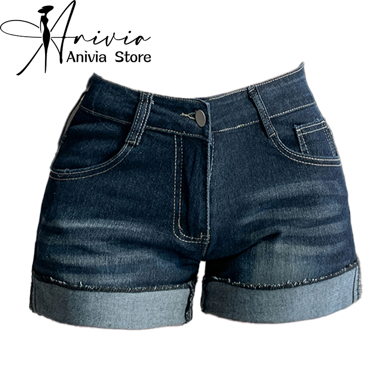 Short en jean bleu profond pour femme, streetwear délavé, mode Harajuku, rue haute des années 2000, vêtements rétro des années 90, Y2K