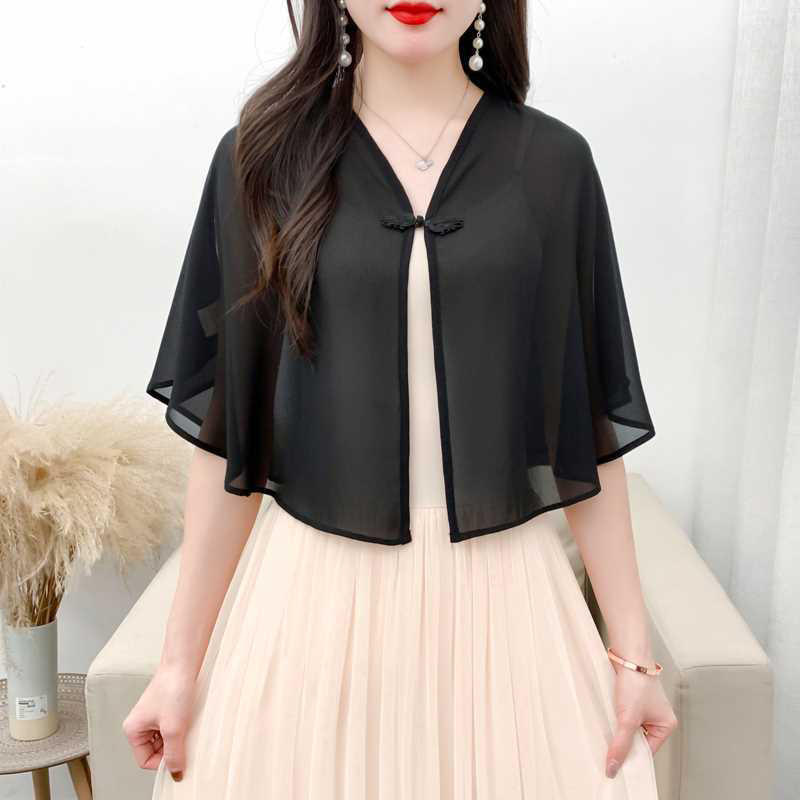 Petite écharpe en mousseline de soie pour femmes, robe d'été, coupe ample, gilet court, léger, Protection solaire, veste Cardigan, vêtements d'extérieur polyvalents