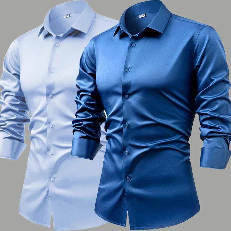 Injcotton-Chemise blanche à manches longues pour hommes, costume d'affaires décontracté, vêtements de cérémonie, haut de gamme, sens, pouces, printemps, 2025