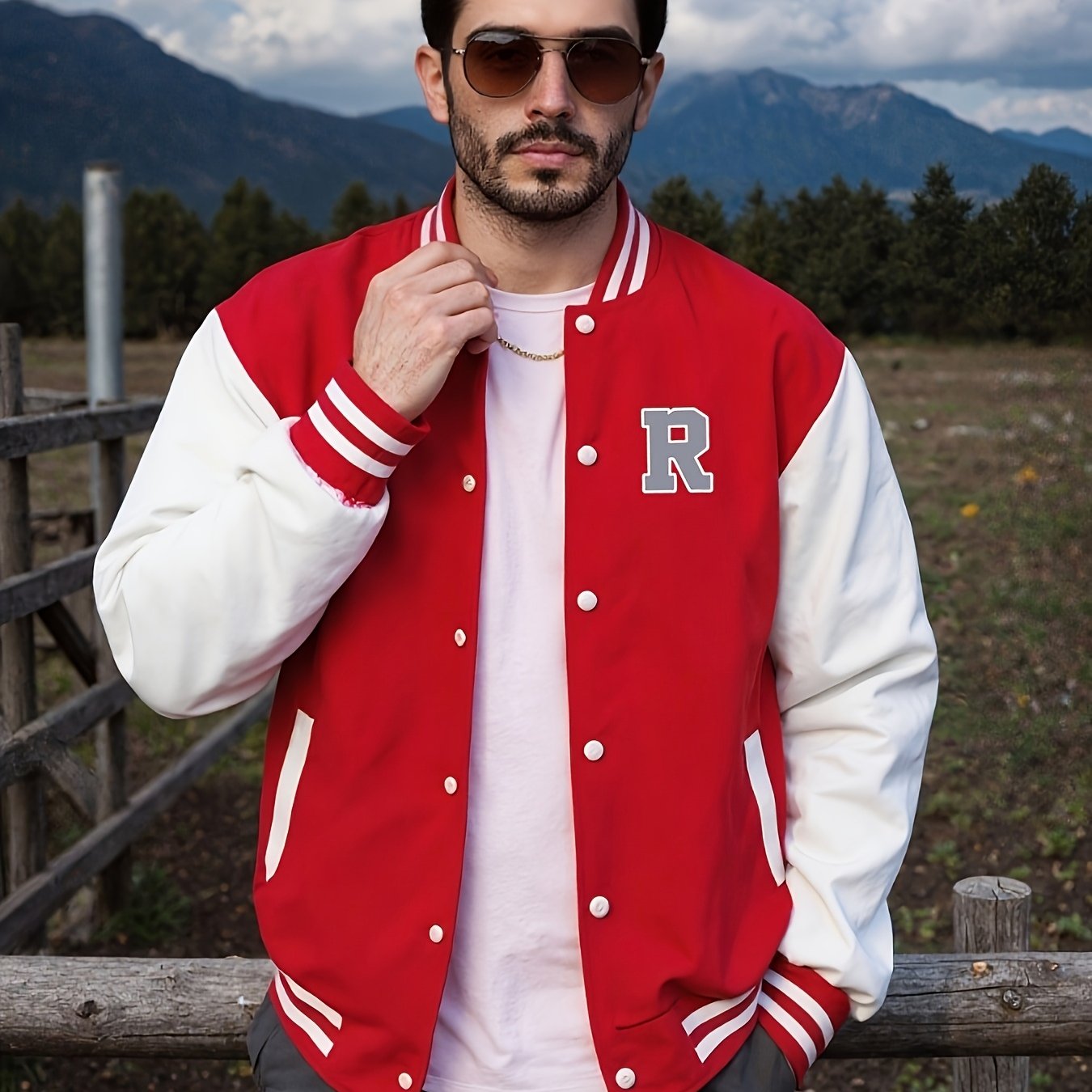 Veste de baseball décontractée pour homme, veste stylée pour homme, design de poche de veste, imprimé motif R tendance