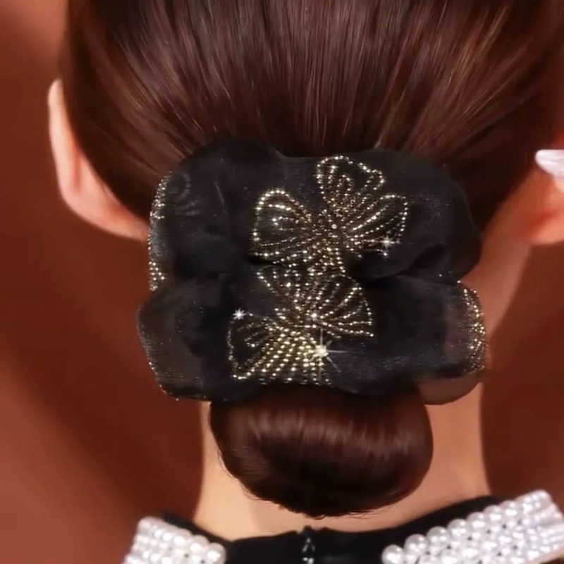 Élastiques à cheveux papillon de luxe en organza, bandeaux élastiques à strass, accessoires élégants pour cheveux, chouchous pour filles