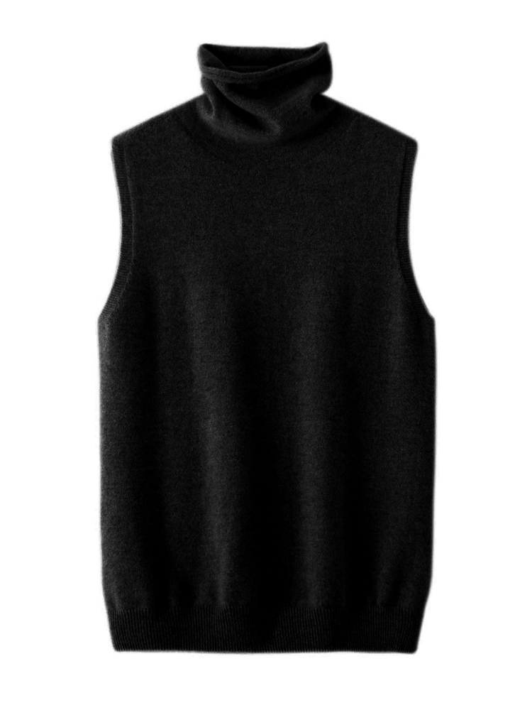 Pull à col roulé sans manches pour femme, gilet 100% laine mérinos, basique, tricoté doux, haut de Style coréen, automne hiver