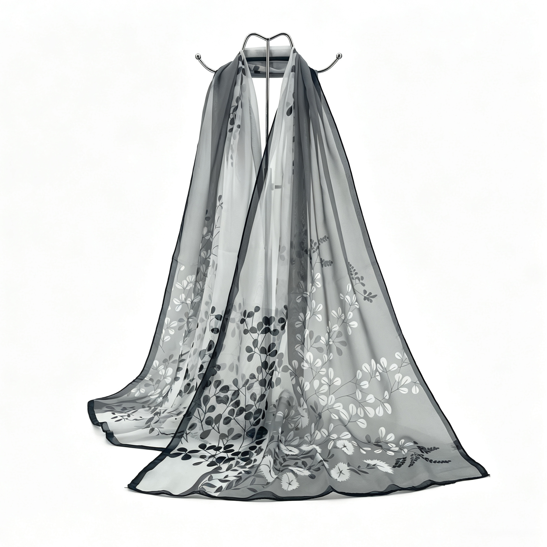 Écharpe légère imitation soie colorée pour femme, motif feuilles et fleurs, polyvalente, pour toutes les occasions