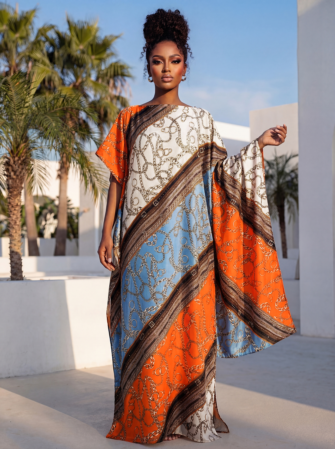 Nouvelle Collection Été : Robes Africaines Élégantes pour Femmes – Kaftan Long en Soie Imprimée pour Femme Musulmane, Abaya Oversize Style Koweïtien