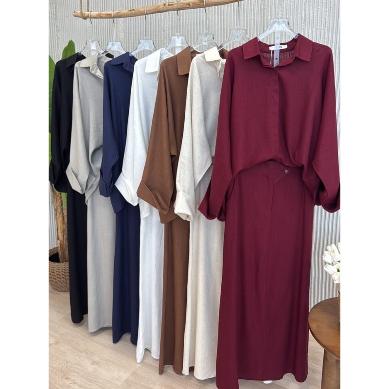Ensemble élégant 2 pièces pour femme : chemise boutonnée oversize et jupe longue taille haute – Tenue décontractée chic pour le printemps